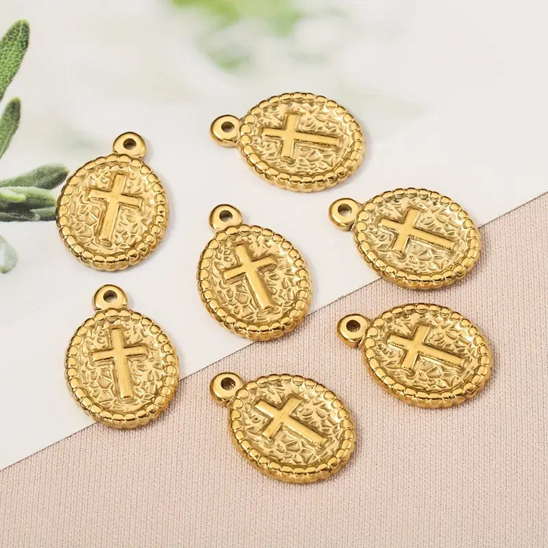 Stainless Steel Golden Cross Pattern Oval Tag Pendant Diy - Temu | Temu Affiliate Program