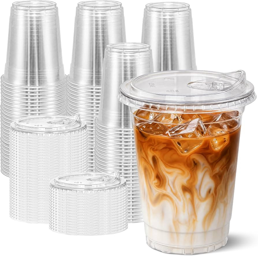 Ginkgo 100 Pack 16 oz Clear Plastic Cups with Strawless Sip Lids | Amazon (US)