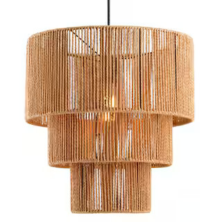 C Cattleya 1-Light Black Tiered Jute Rope Chandelier CA2023-CH | The Home Depot