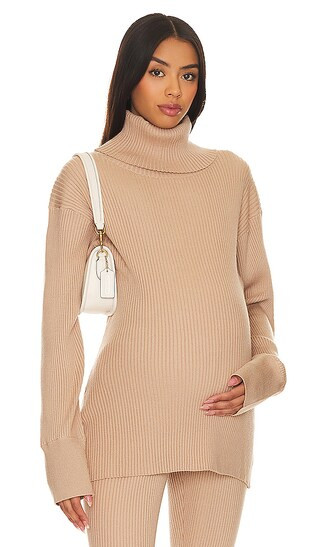 Cozy Rib Maternity Sweater in Camel | Revolve Clothing (Global)