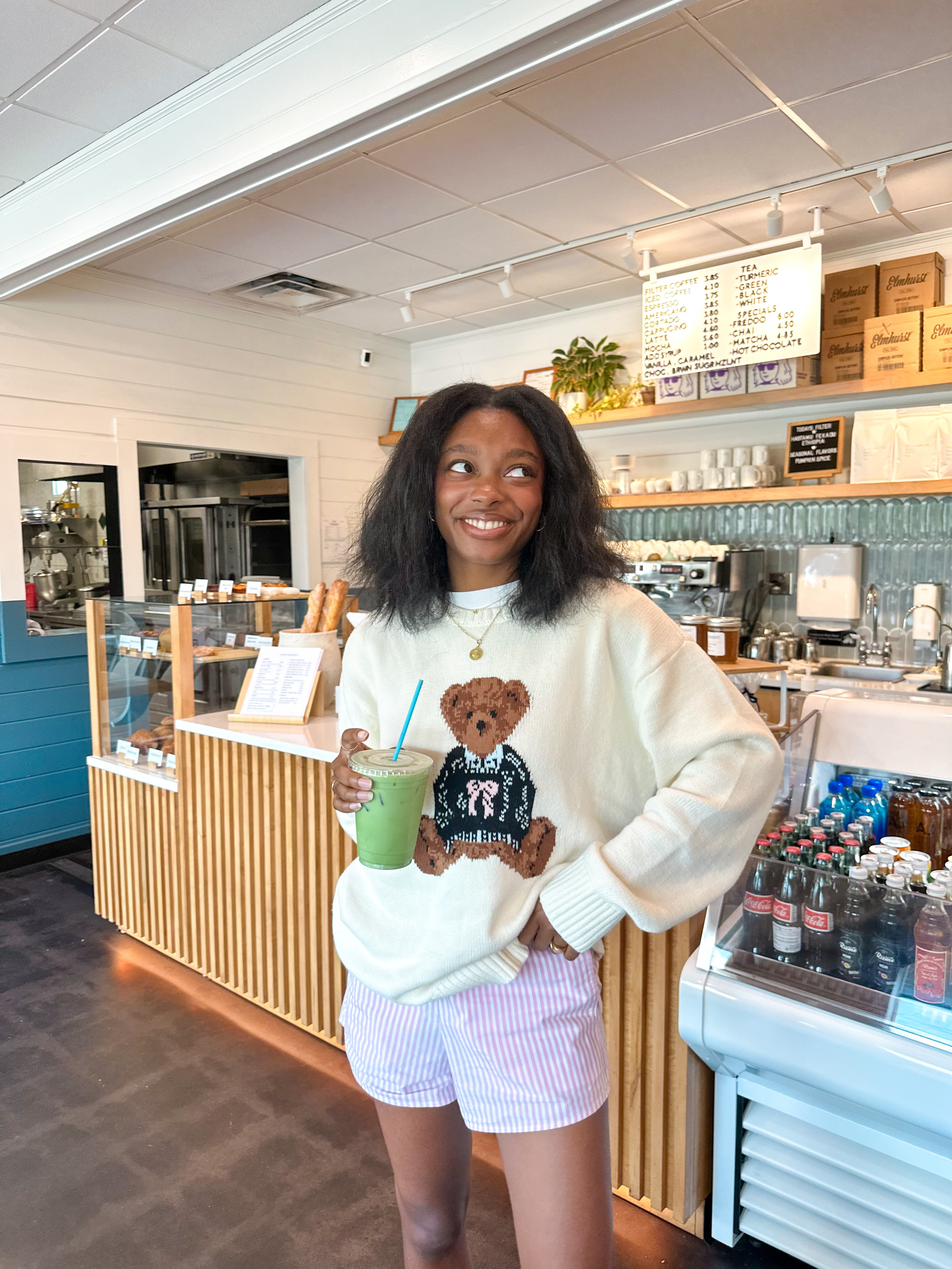 Cozy sweater, winter outfit, bear sweater, boxer shorts, striped shorts, winter cozy outfit inspo 

#LTKHoliday #LTKStyleTip