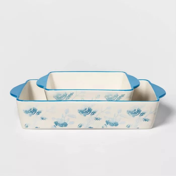 2pc Stoneware Floral Bakeware Set Blue - Threshold™ | Target