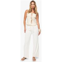 Womens Woven Textured Trouser - White - S/M | boohoo (US & Canada)