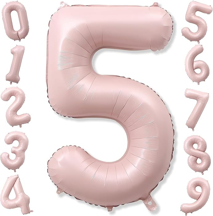 Light Pink Number Balloon 5, 40 Inch Large Self Inflating 5 Foil Number Balloons 0-9, Blush Paste... | Amazon (US)