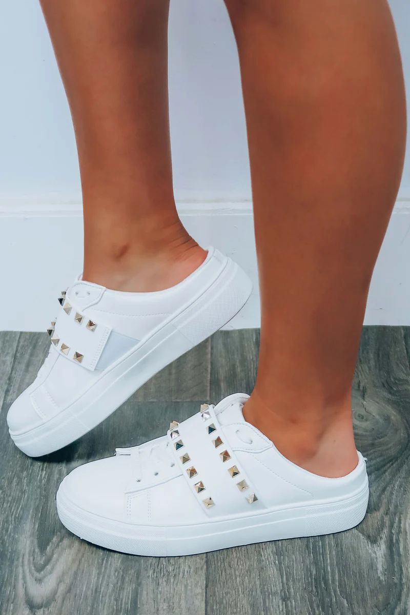 REORDER: Watch My Step Sneakers: White/Gold | Shophopes