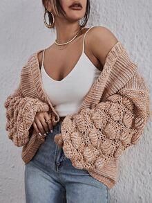 Space Dye Open Front Popcorn Knit Cardigan | SHEIN