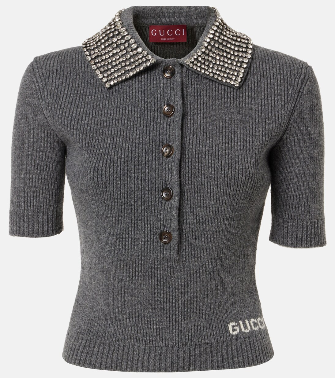 Crystal-embellished wool polo shirt | Mytheresa (UK)