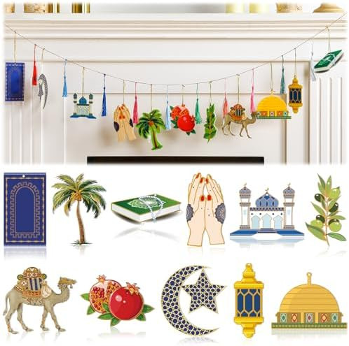 Briwooody 24 Pcs Eid Mubarak Decorations Ramadan Garland Banner Set Eid Mubarak Decorations for I... | Amazon (US)