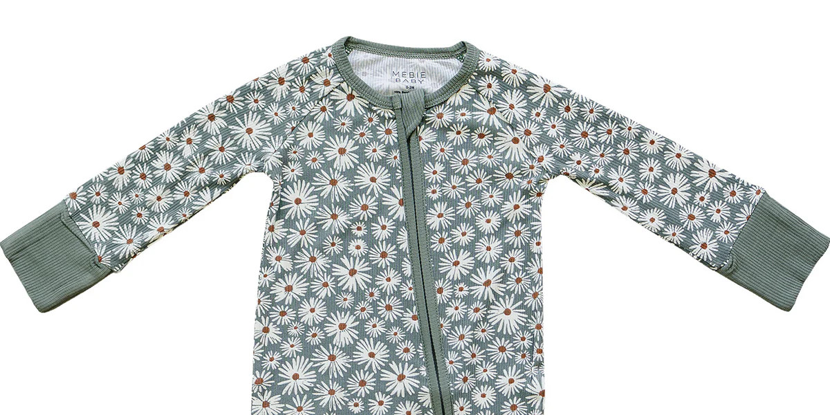 Mebie Baby Dark Green Daisy Bamboo Zipper | Mebie Baby