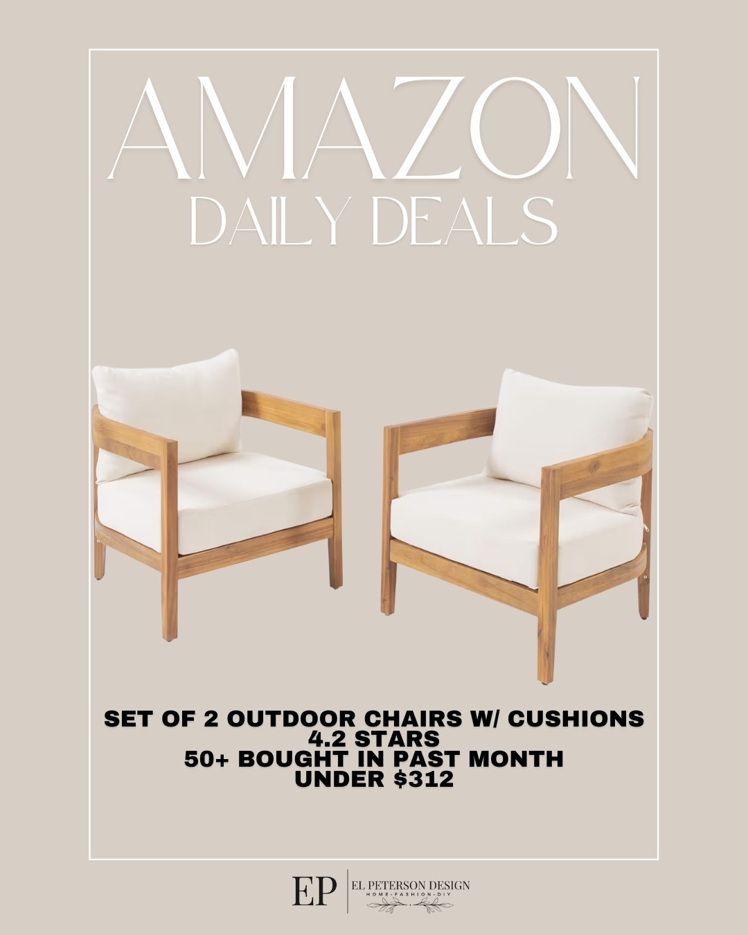 Amazon Daily Deals
Set of 2 outdoor chairs with cushions 

#LTKHome #LTKSaleAlert