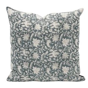 Designer Floral Grey-blue on Natural Linen Pillow Cover Grey | Etsy | Etsy (US)