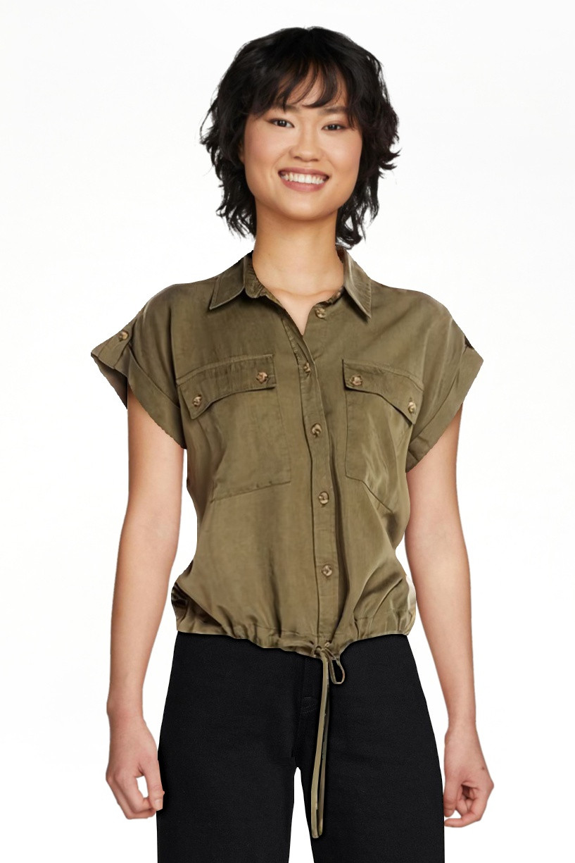 Time and Tru Utility Button Down Shirt with Drawstring Waist, Sizes XS-XXXL | Walmart (US)
