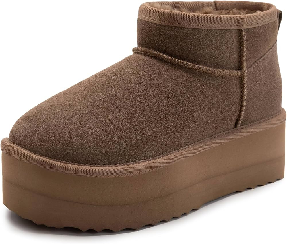 Women's Classic Platform Mini Boots Winter Suede Anti-Slip Ankle Snow Boots | Amazon (US)