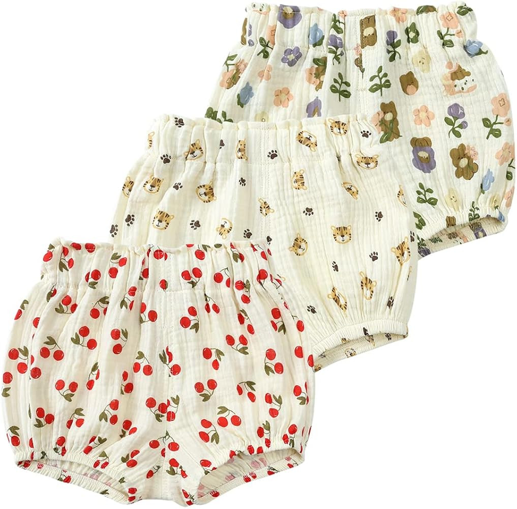 MYGBCPJS Baby Girls Boys 3 Pack Cotton Linen Blend Cute Bloomer Shorts Loose Harem Shorts | Amazon (US)