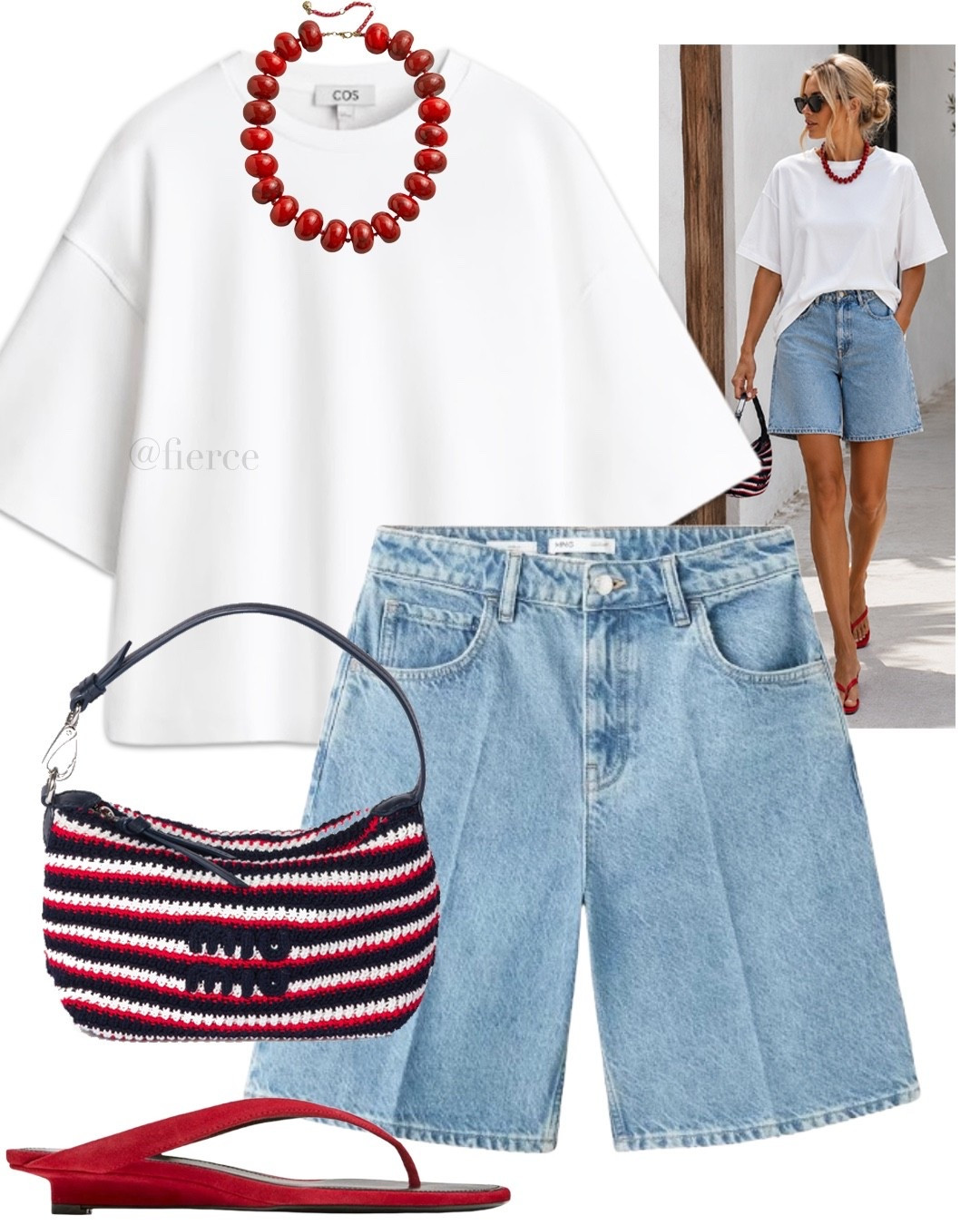 Denim bermuda shorts Miu Miu striped knitted bag oversized tshirt red slim wedge sandals

#LTKsummer #LTKuk #LTKeurope