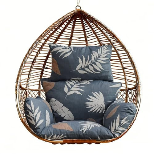 Yefound Printed Egg Chair Cushion Hanging Basket Hammock Seat Cushion Thick Soft Swing Chair Pad with Headrest for Patio Furniture Blue Grey | Amazon (US)