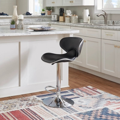 Chrome Adjustable Height Bar Stool, Black | Ashley
