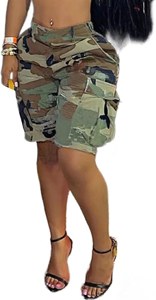 Famnbro Women Camo Shorts Slim Fit Camouflage Cargo Shorts Casual Army Fatigue Shorts with Pocket... | Amazon (US)