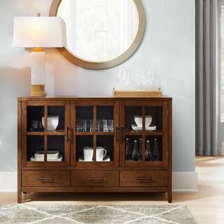 Woodlin Sable Brown Buffet with Glass Door | The Home Depot