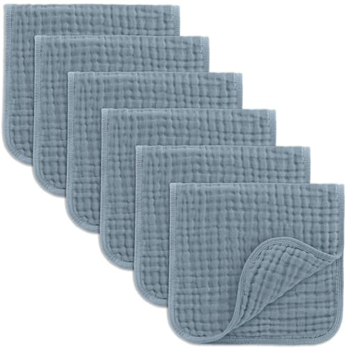 Comfy Cubs Muslin Burp Cloths 20" x 10", Pack of 6 - Large, 6-Layer, Ultra Absorbent 100% Cotton for Baby Drool and Messes - Soft, Safe & Gentle Baby Burp Cloths Set for Boys & Girls - Pacific Blue | Amazon (US)