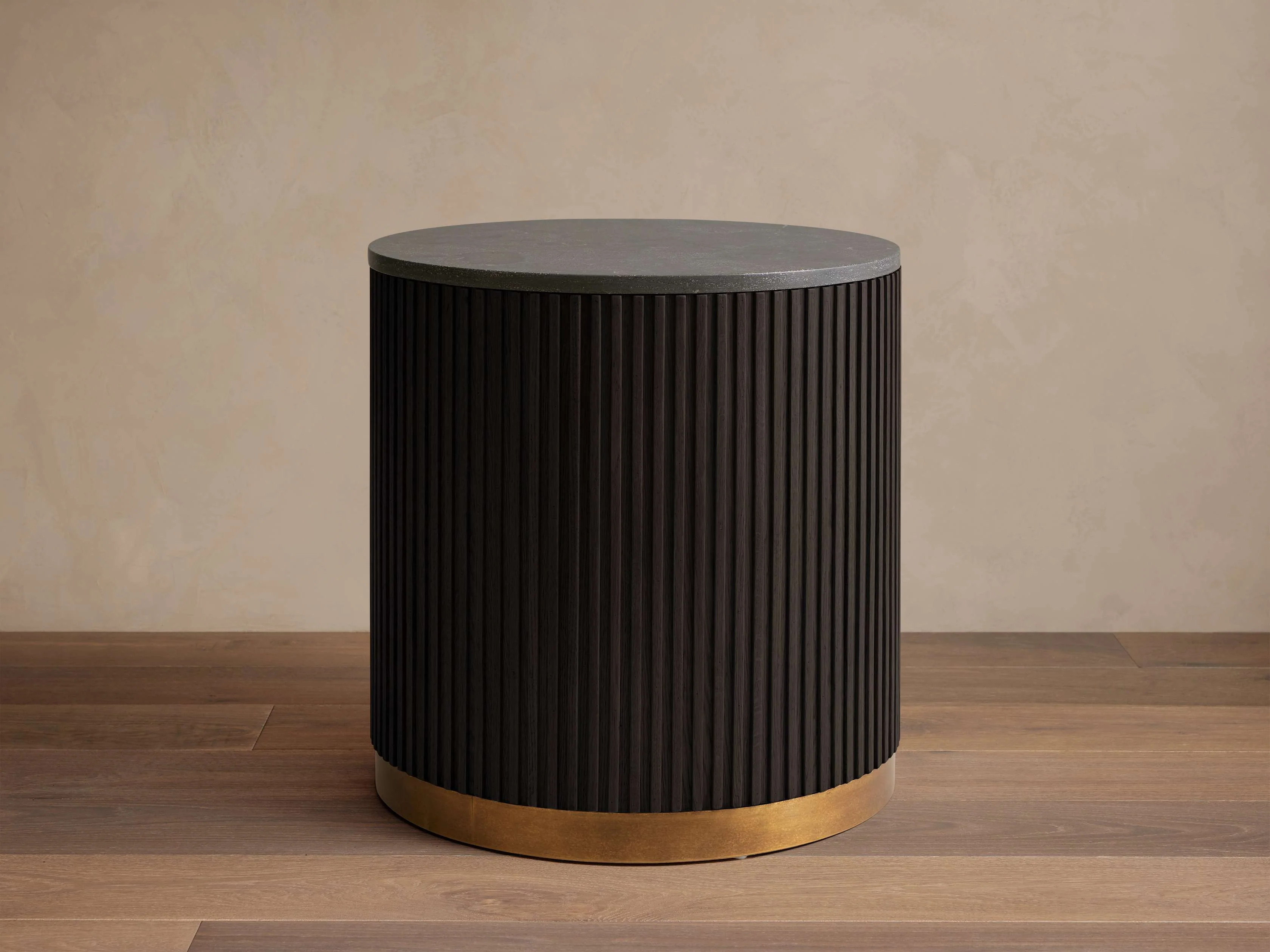 Finnley 18""D Round End Table in Honey and Bluestone | Arhaus
