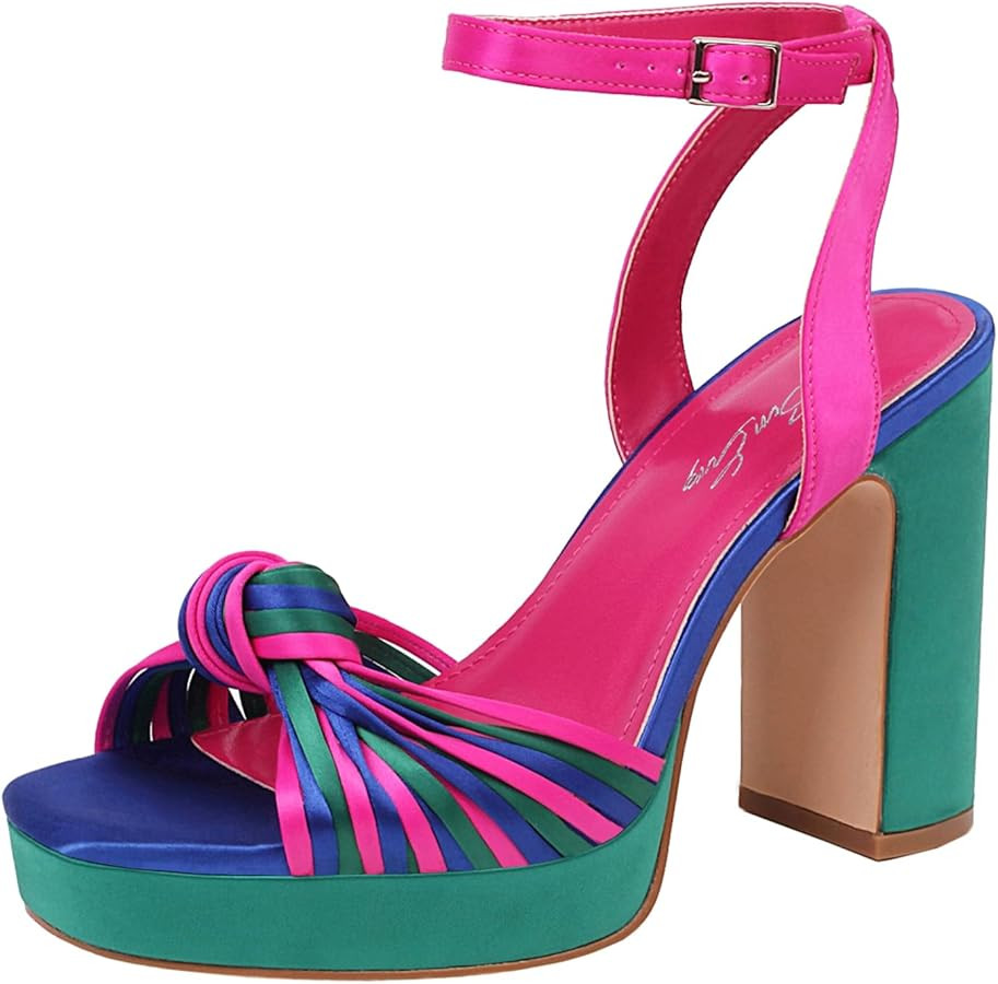 sun gurg Strappy Platform Heels for Women Platform High Heels Multicolored Ankle Strap Platform H... | Amazon (US)