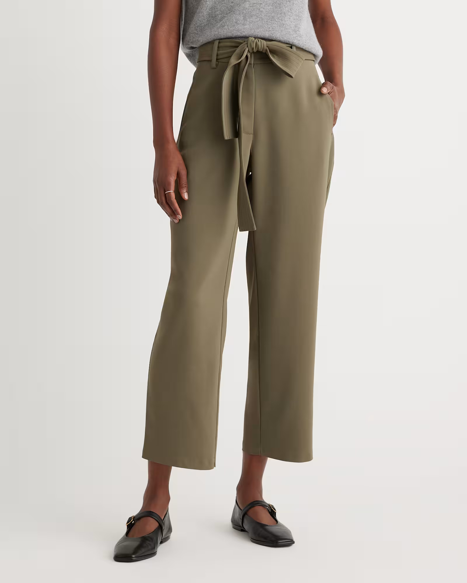 Olive Stretch Crepe Paperbag Pants | Quince