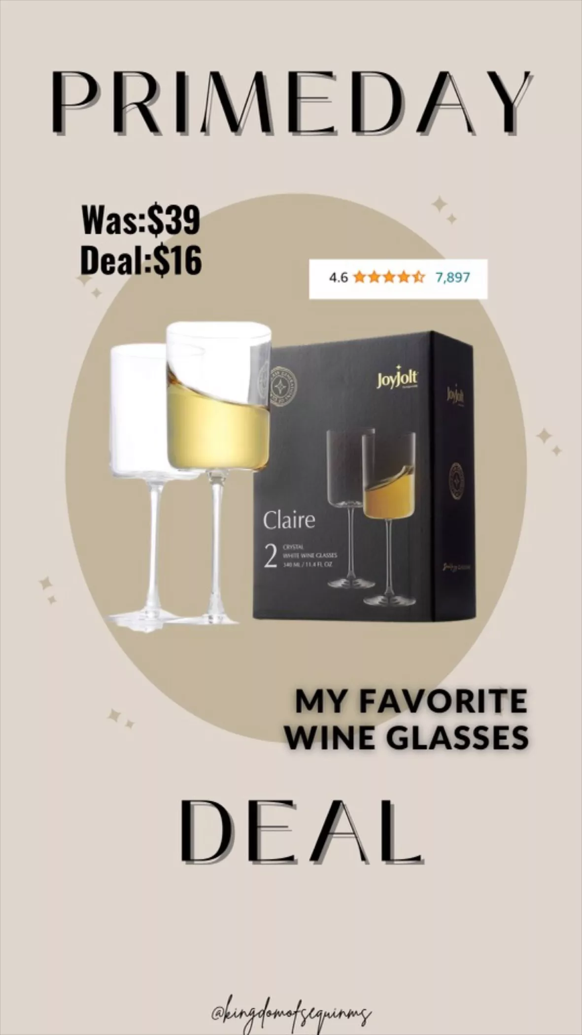 JoyJolt Claire Crystal White Wine Glasses 11.4 oz, Set of 2