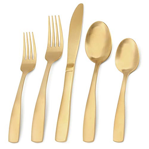 Matte Gold Silverware Set - viishow 20-Piece Brass Stainless Steel Flatware Set for 4, Graceful Matt | Amazon (US)