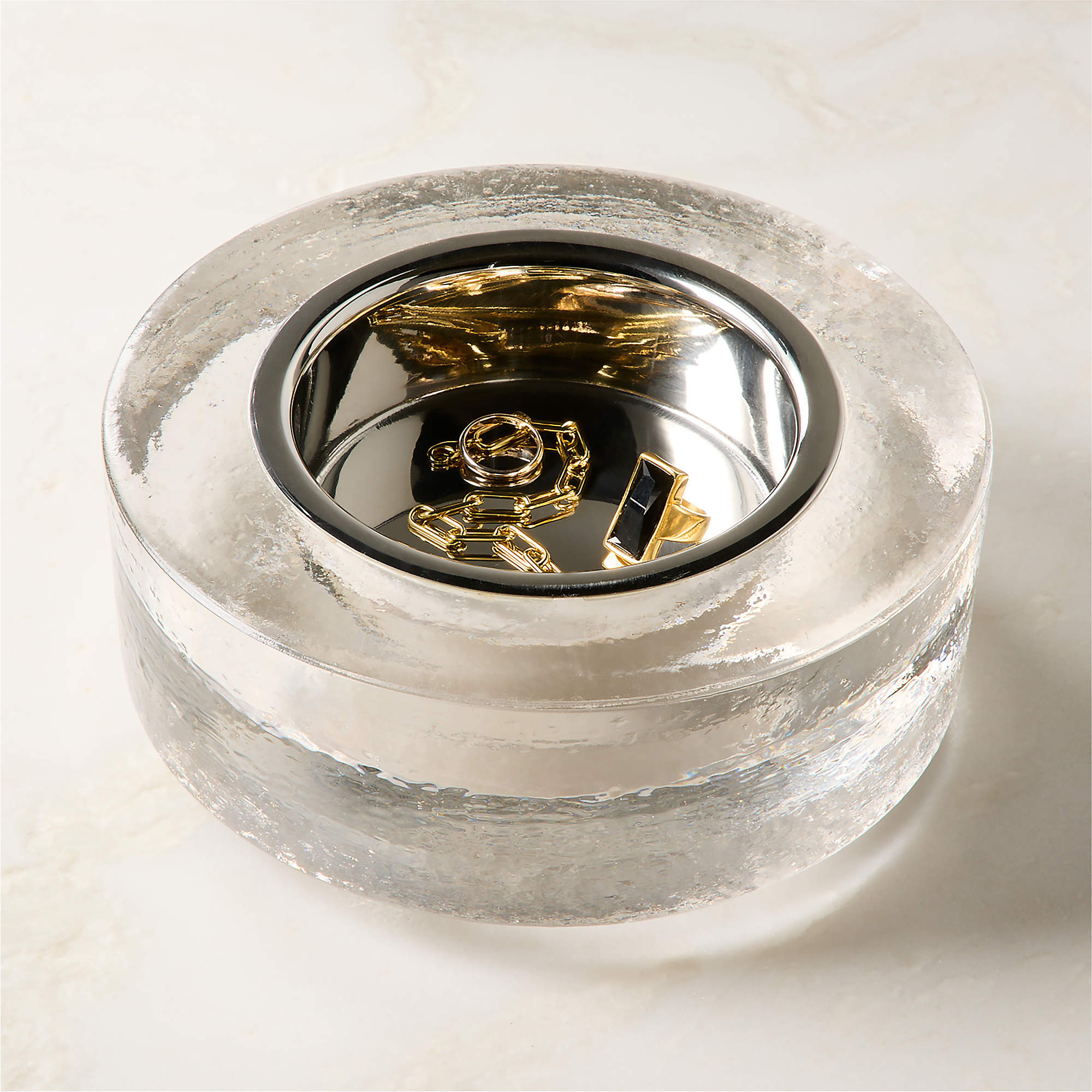 Cartouche Glass and Stainless Steel Catchall Dish by Kravitz Design + Reviews | CB2 | CB2