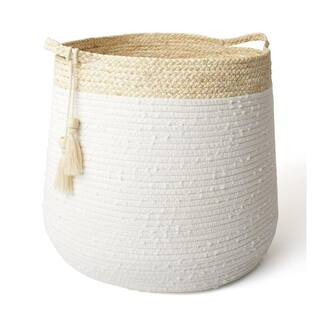 Rope Basket Woven Storage 17.3 in. x 17.3 in. x 15 in. Cotton Blanket Organizer, Baby Nursery Containers, White | The Home Depot