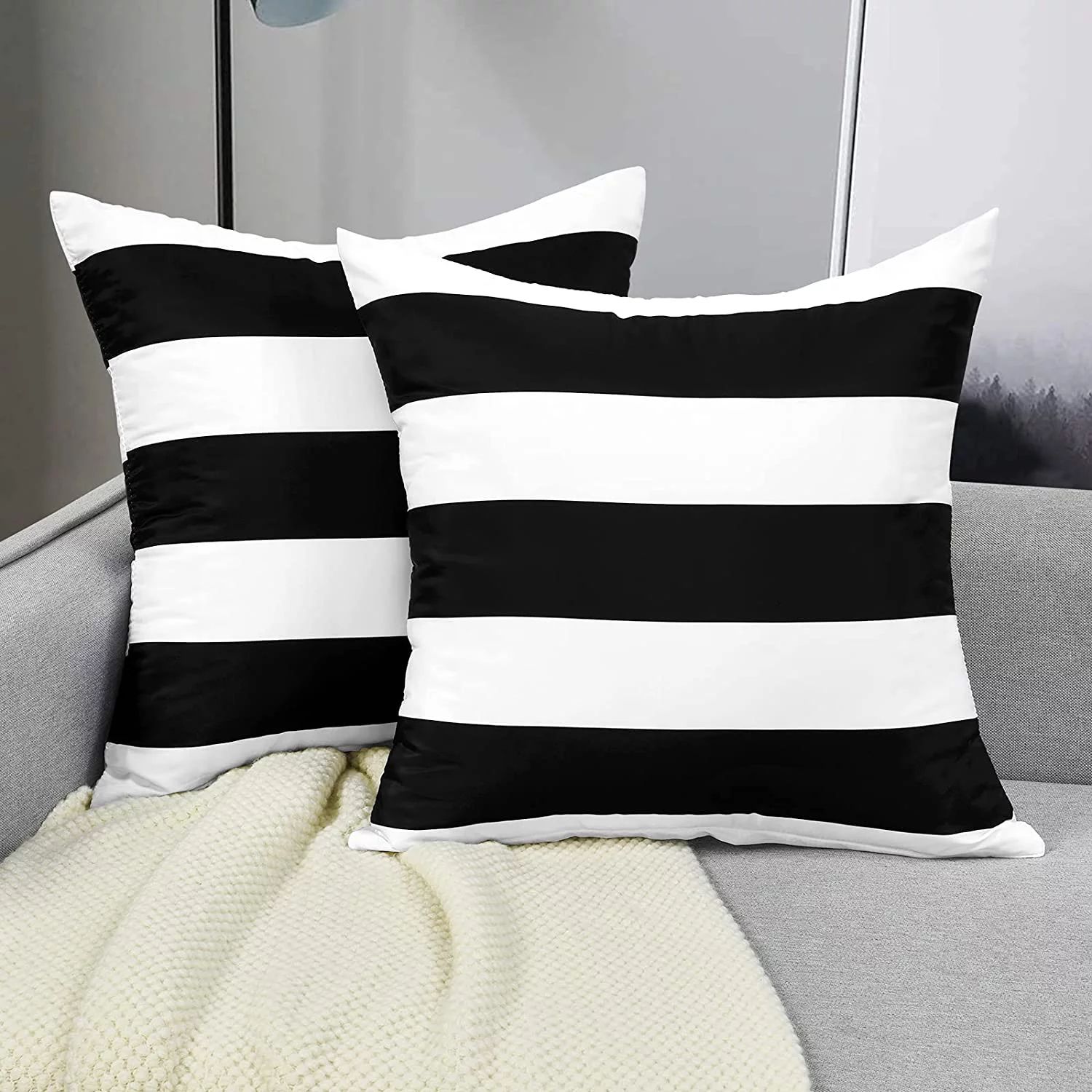 BLEUM CADE 2 Pack Black and White Striped Throw Pillow Covers 18 x 18 inch Outdoor Patio Pillows ... | Walmart (US)