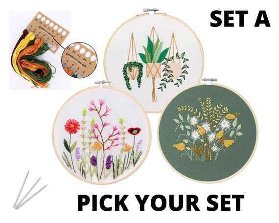 3 Pack Beginner Embroidery Kit  Modern Flower Embroidery Kit | Etsy | Etsy (US)