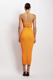 Stacey Ruched Knit Halter Top - Orange | MESHKI US