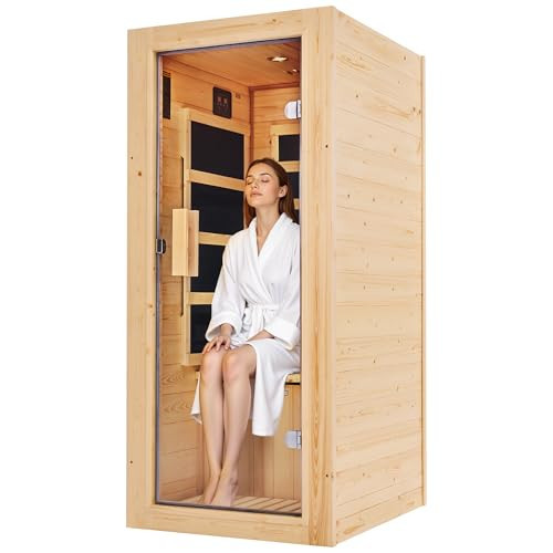 Jocisland 1 Person Infrared Sauna–Low EMF 110V Red Light, Pre-Warms to 149℉ in 20 Minutes,106lbs Lightweight Spruce Wood Infrared saunas,Compact Dry Sauna for Home Spa & Apartments | Amazon (US)