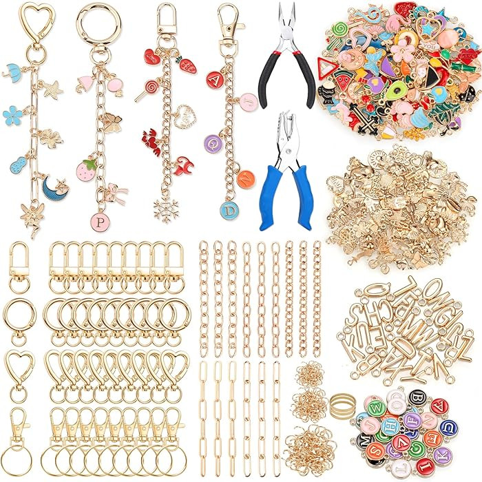 485 Pcs Charms Lip Gloss Keychain Making Kit, DIY Bag Charm Kit Including 40 Key Chain Hooks 30 E... | Amazon (US)