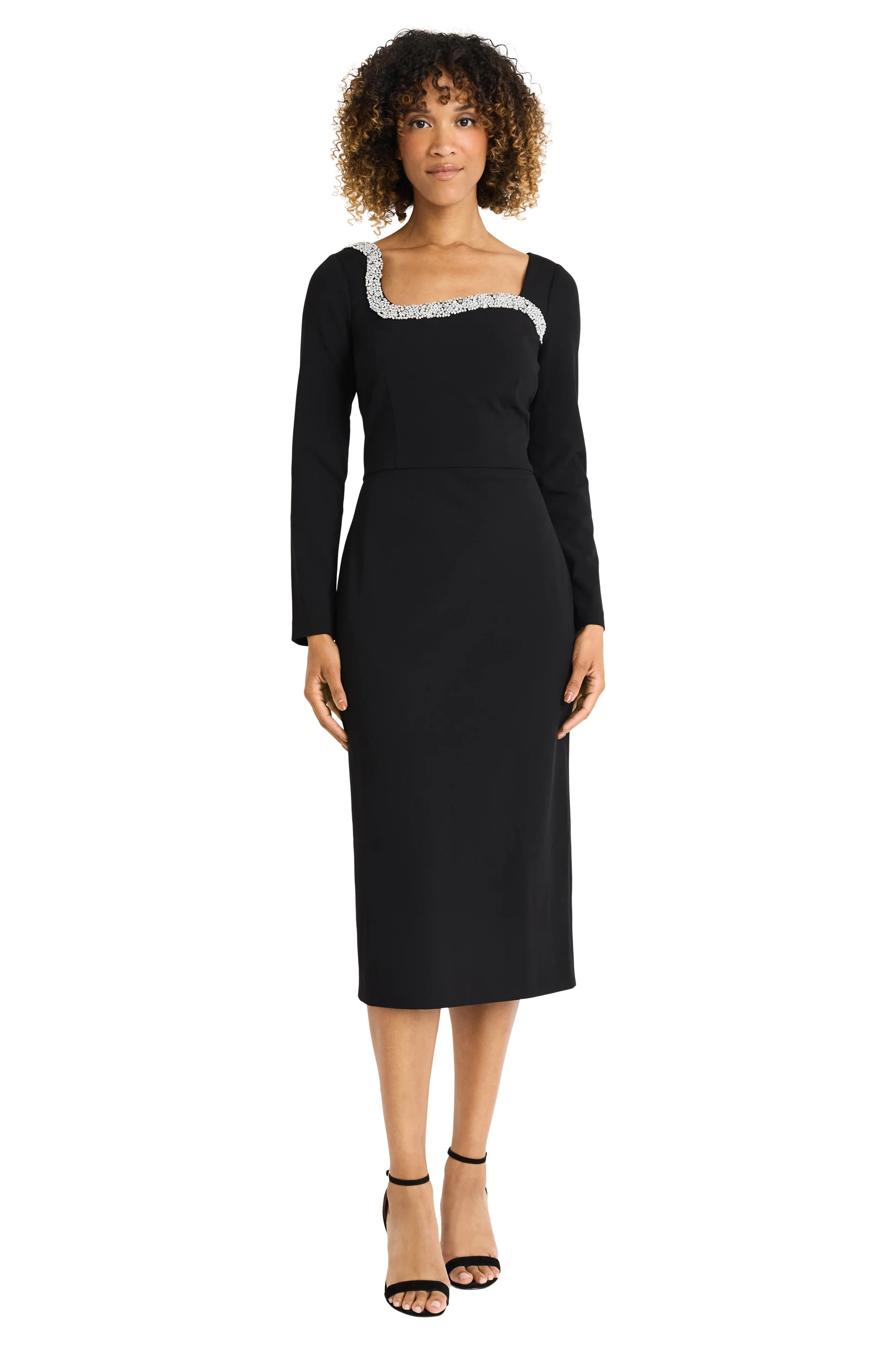 ONE-SHOULDER MIDI DRESS WITH CURVED NECKLINE | Maggy London