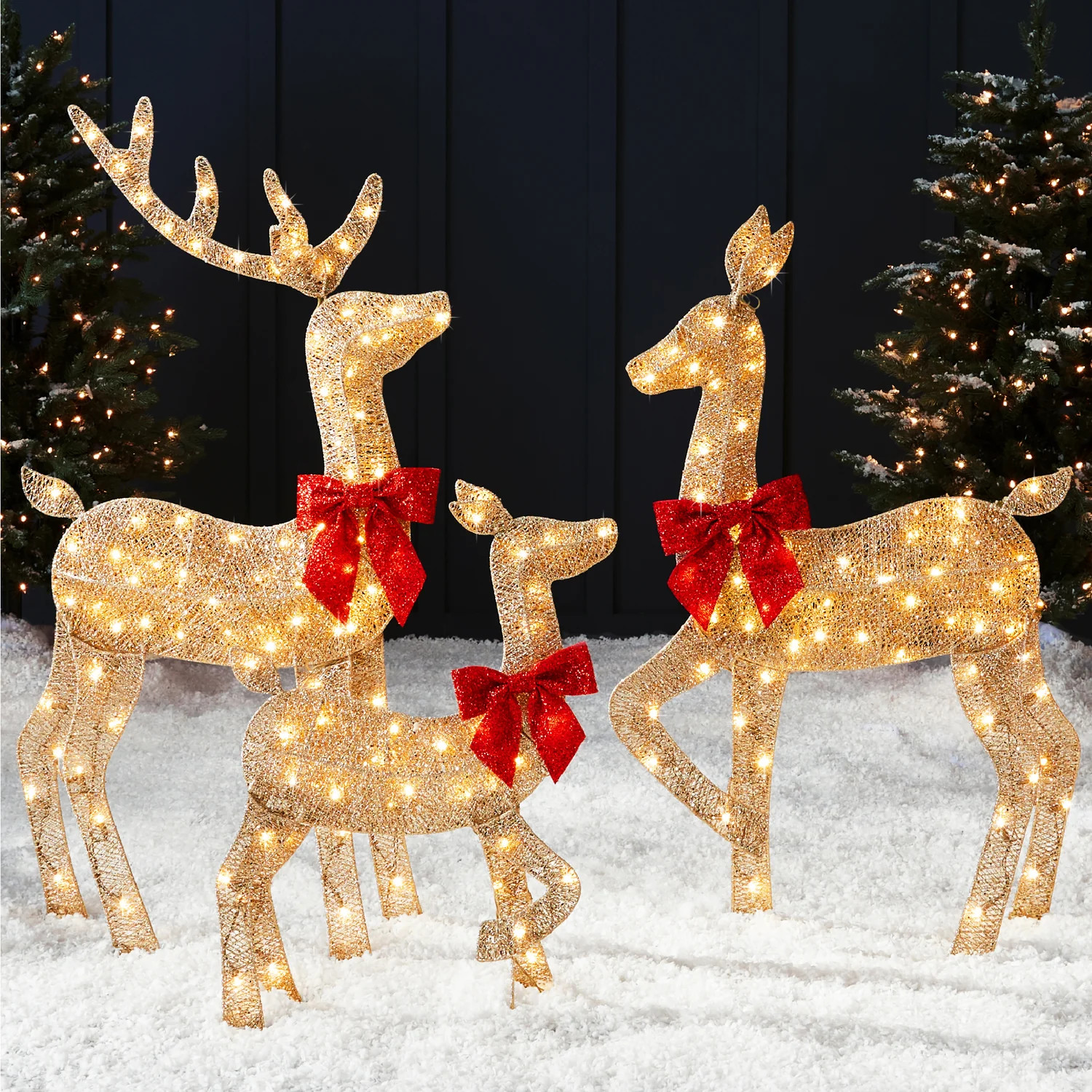3-Piece Lighted 2D Christmas Deer Set Outdoor Decor w/ 175 LED Lights | Best Choice Products 