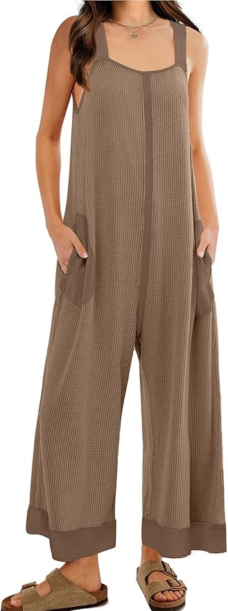 WIHOLL Jumpsuits for Women Waffle Knit Summer Outfits 2024 Fashion Casual One Piece Overalls Cute... | Amazon (US)