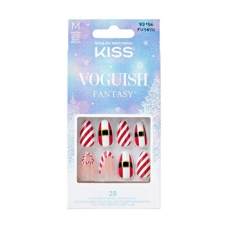 KISS Voguish Fantasy, Holiday Press on Nails, Jolly Jolly, Red, Medium Almond, 28 Count | Walmart (US)