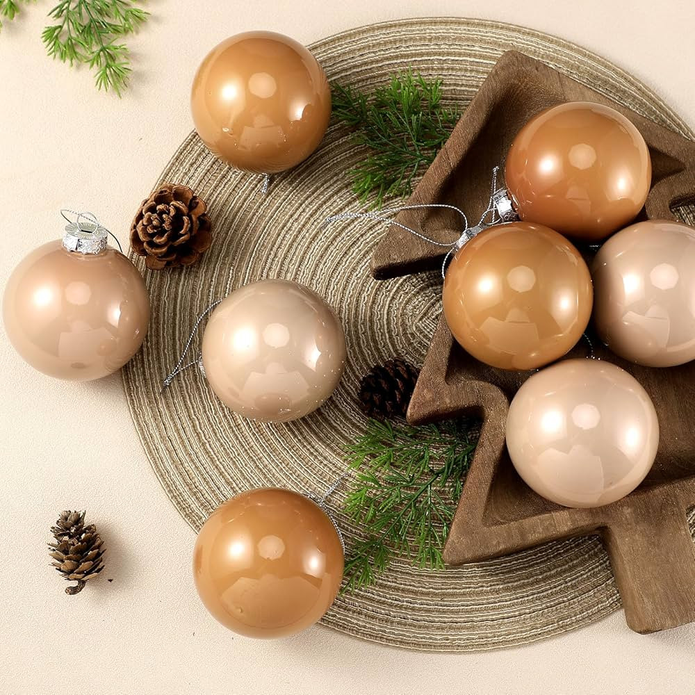16 Pcs Brown Glass Christmas Ball Ornaments 3.15 Inch Hanging Christmas Baubles for Xmas Tree Dec... | Amazon (US)