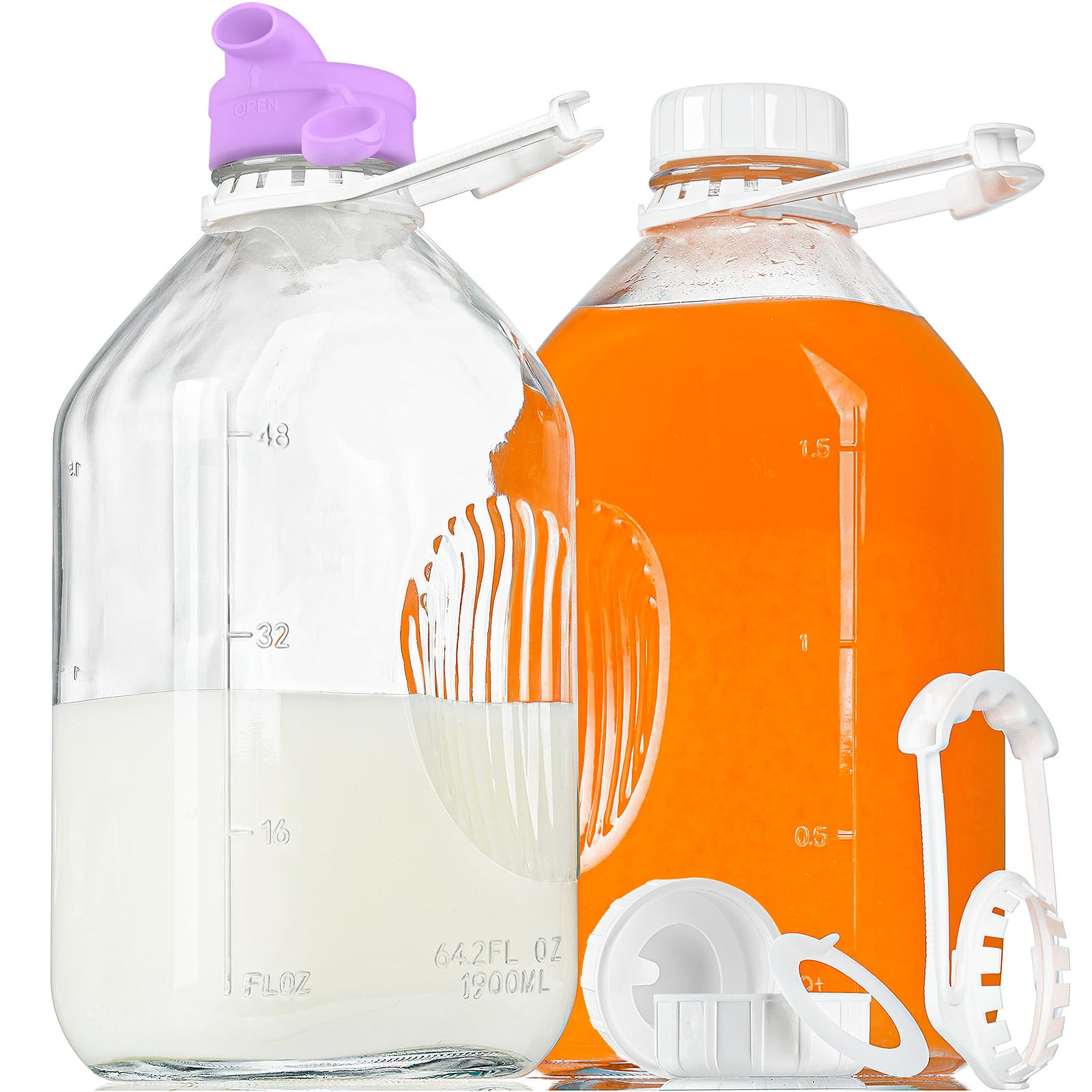 2 Pack 64 Oz Heavy Duty Glass Milk Bottle with 1 Silicone Spout and 3 Reusable Airtight SCREW LID... | Amazon (US)