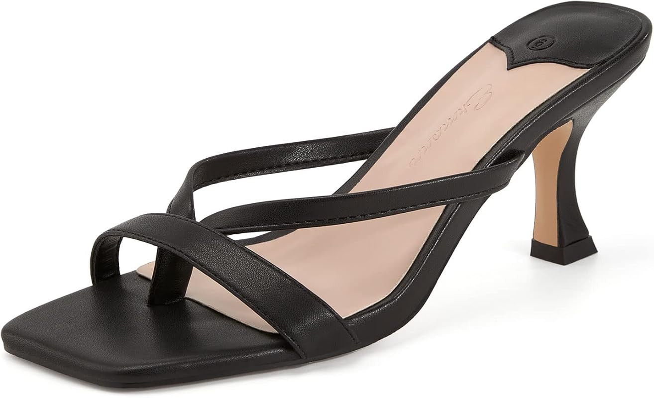 Ermonn Womens Square Open Toe Heels Sandals Slides Thong Stiletto Backless Slip on Slippers Shoes | Amazon (US)