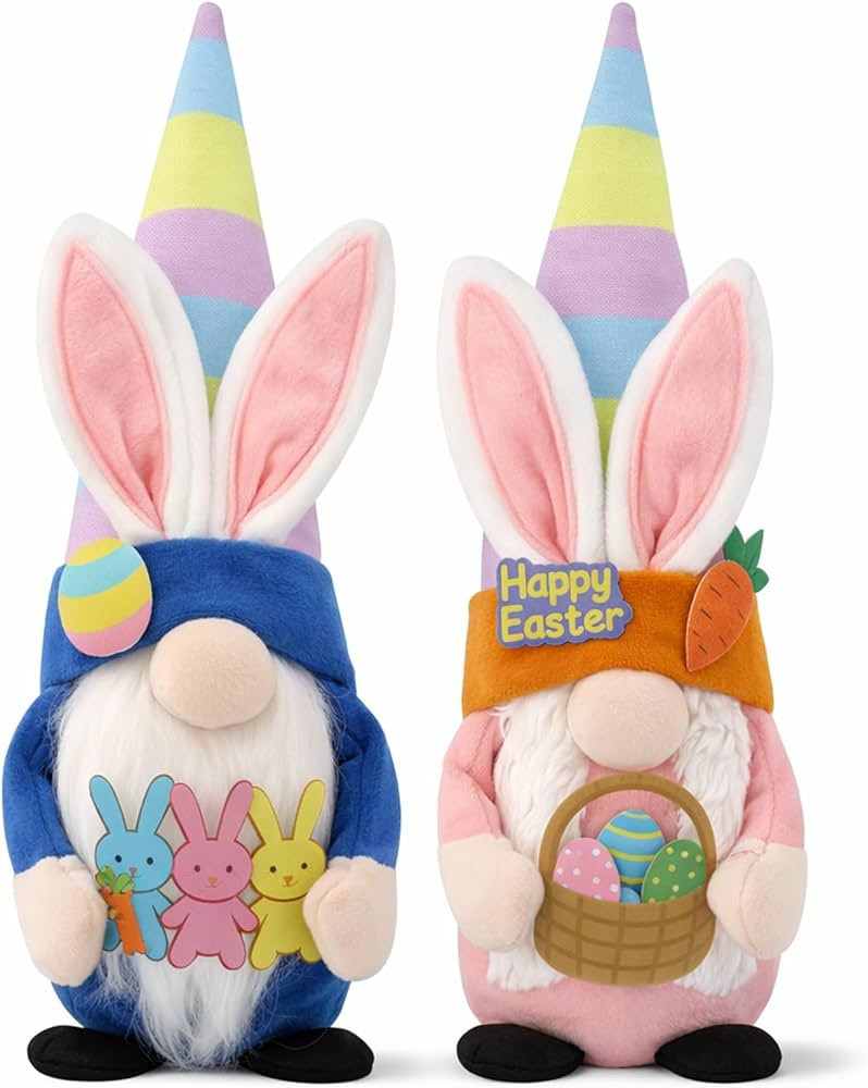 Easter Decorations - 2 Pcs Bunny Gnomes Plush Decor Easter Bunny Handmade Swedish Tomte Spring De... | Amazon (US)