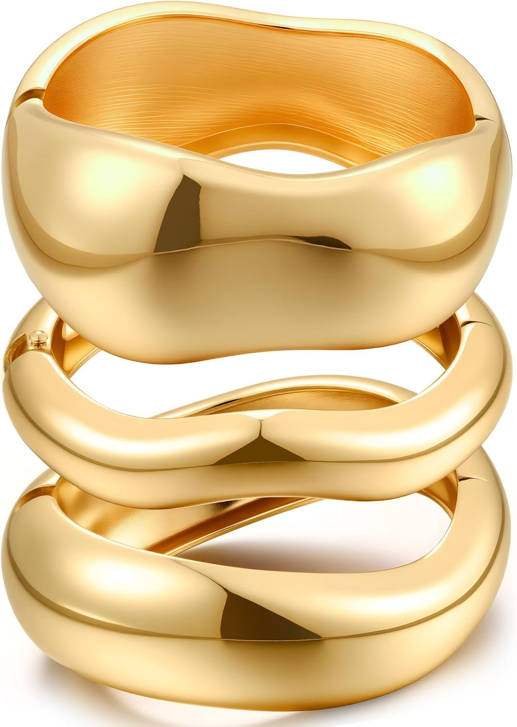 Chunky Gold Bangle Bracelets for Women, 14k Gold Plated Dainty Cuff Stackable Bangles Set, Trendy Bracelet Stack Fashion Jewelry Gifts | Amazon (US)