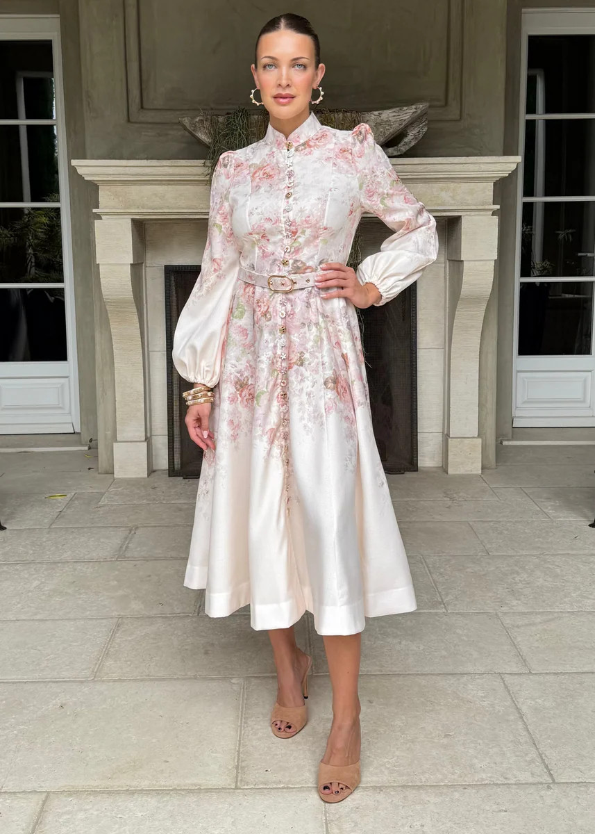 Liora Long Puff Sleeve Multicolor Floral Midi Dress | Benaar La