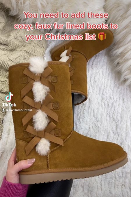 Fur boots, brown boots, faux fur boots, Sherpa boots, bow boots, suede boots, casual boots

#LTKHoliday #LTKshoecrush