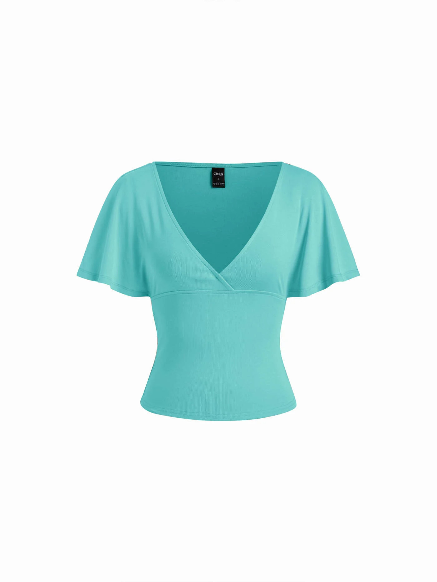 Knit Fabric Cotton-blend V-neck Surplice Bell Sleeve Top For Daily Casual Date | Cider