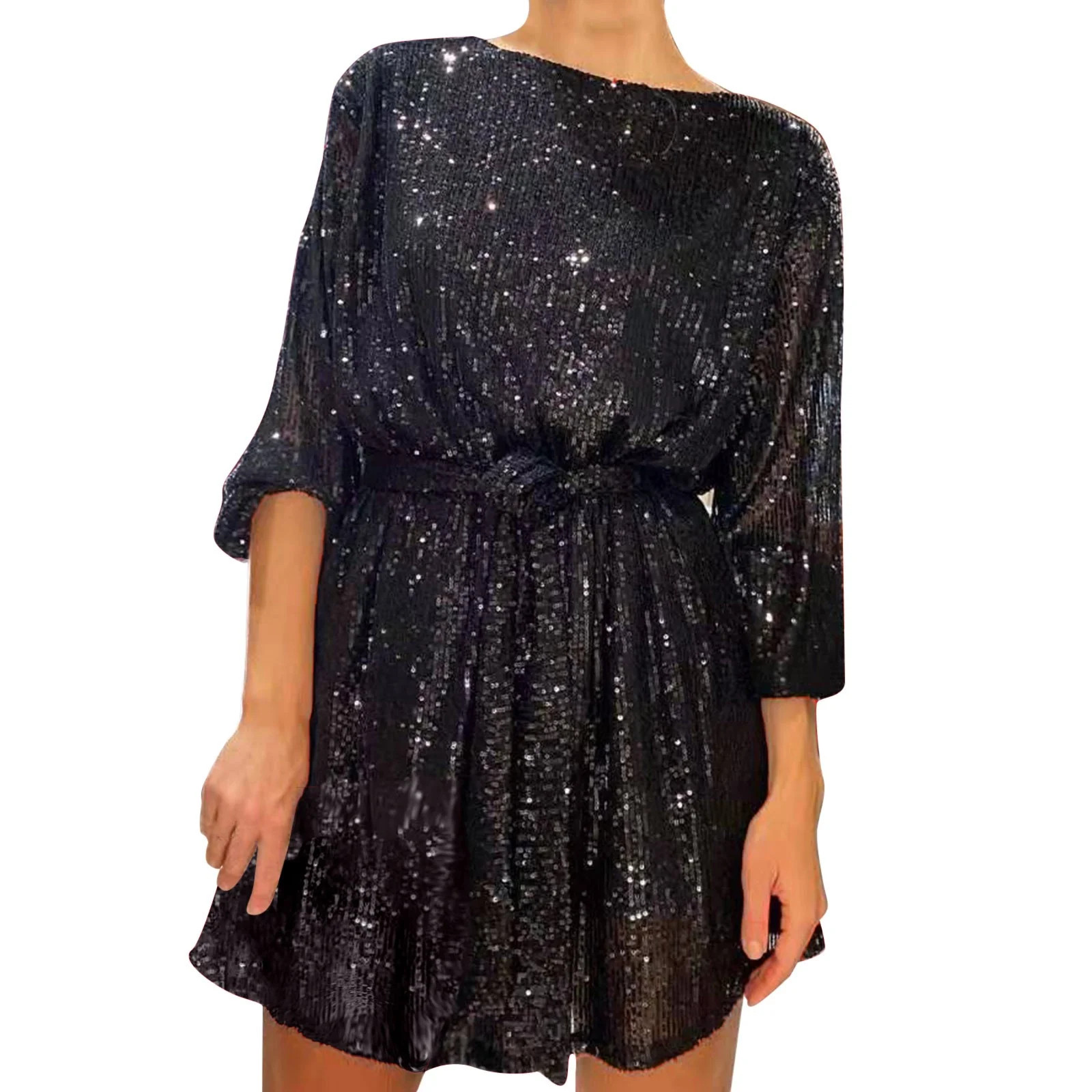 Noarlalf Womens Dresses Holiday Party Sequin Beaded Lace Up Long Sleeved Dress Casual Dresses for... | Walmart (US)