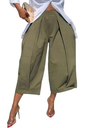 LETSVDO Gaucho Pants for Women Dressy Wide Leg Balloon Barrel Dress Pant Culottes Ankle Pleated Palazzo Shorts Baggy Jorts Green | Amazon (US)
